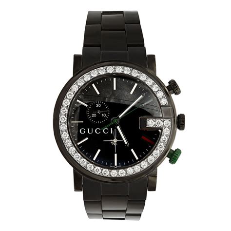 gucci mens black dial watch|men's gucci watch diamond bezel.